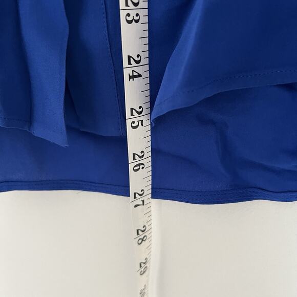 VINCE Cobalt Blue 100% Silk Collar Long Sleeve Blouse Top Sz 2 - Picture 3 of 8